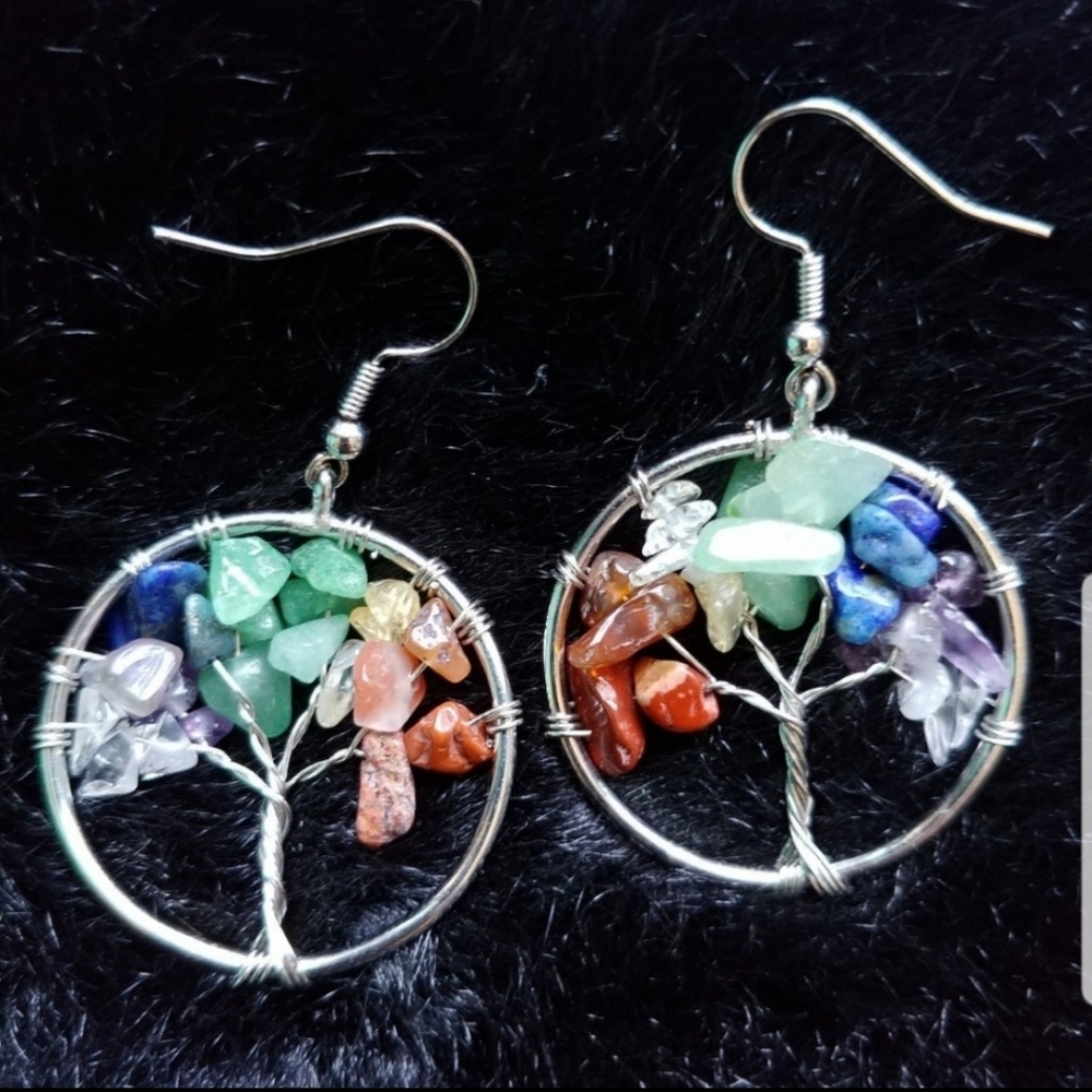 Tree of Life Chakra Gem Earrings